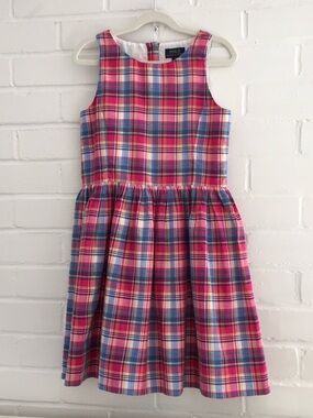 New Girls Size 10 Classic Polo/Ralph Lauren Pink Plaid Sleeveless Summer Dress